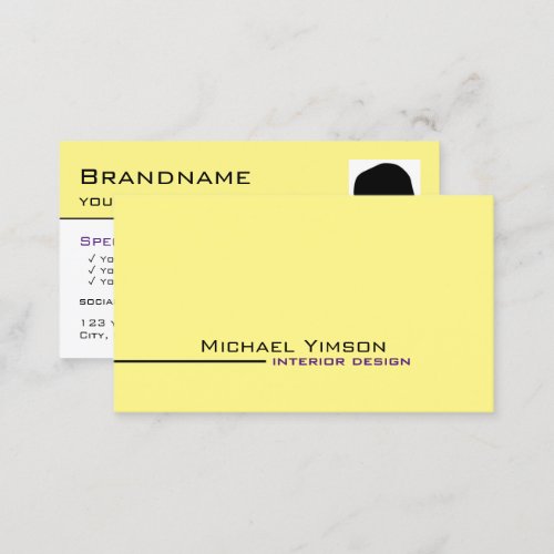 Light Yellow White Cool with Photo Professional Business Card