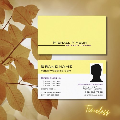 Light Yellow White Cool with Photo Professional Business Card