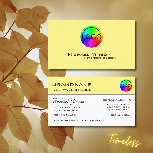 Light Yellow White Simple with Logo Professional Business Card