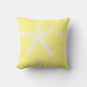 Light Yellow White Starfish Pattern Beach Decor Throw Pillow