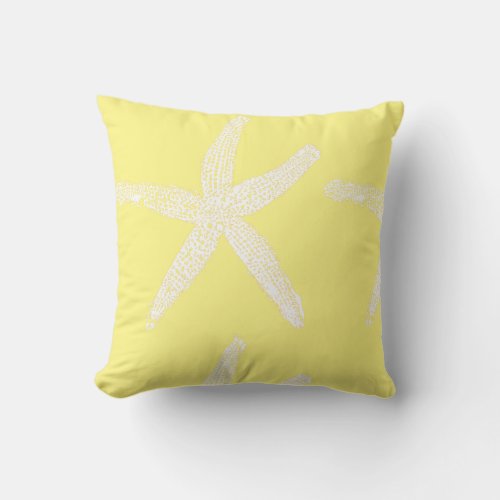 Light Yellow  White Starfish Pattern Beach Decor Throw Pillow