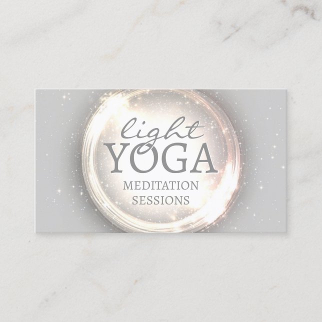 Light Yoga Mindful Meditation Sessions Glitter Dot Business Card (Front)