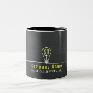 lightbulb logo rustic grey electrical business Two-Tone coffee mug