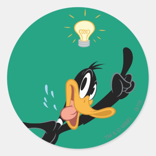 Lightbulb over DAFFY DUCK™'s Head Classic Round Sticker | Zazzle.com