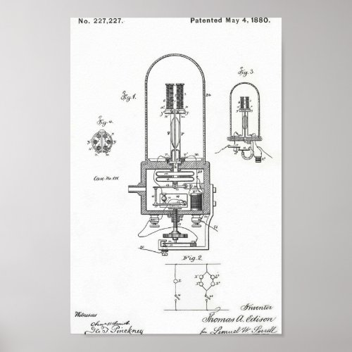 Lightbulb patent by Thomas A Edison Poster