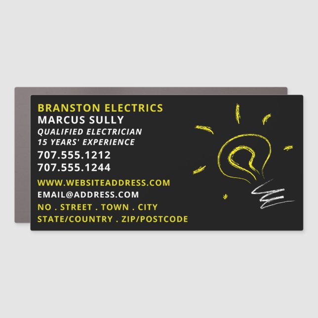 Lightbulb Sketch Design, Electrician Car Magnet (Front)