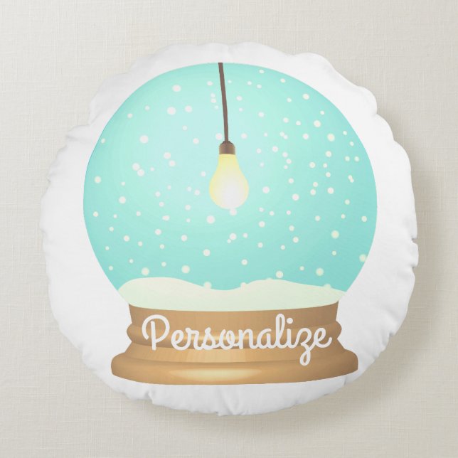 Lightbulb snow globe cute blue yellow winter round pillow (Front)
