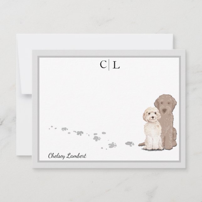 Lightdoodle Labradoodle Dogs Border Monogram   Note Card (Front)