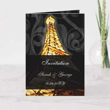 lighted eiffel tower french wedding Invitations