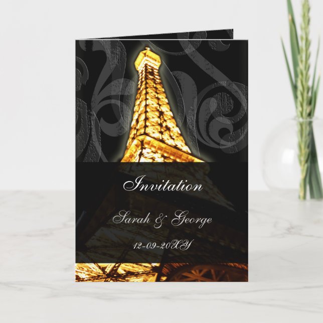 lighted eiffel tower french wedding Invitations (Front)
