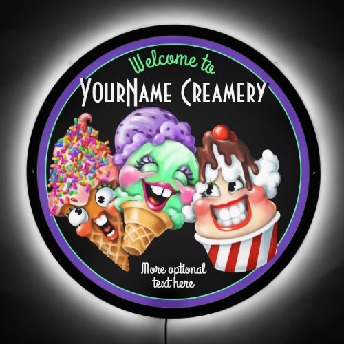 Lighted Funny Ice Cream Characters Cone Sundae LED Sign