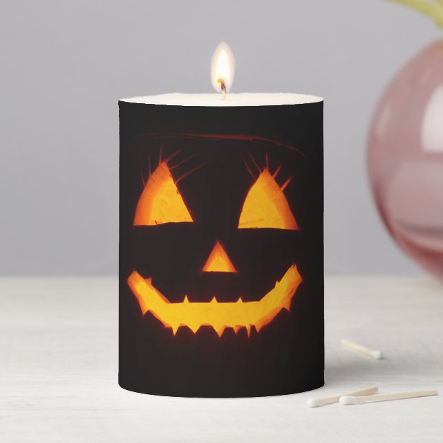 Lighted Jack O Lantern  Pillar Candle (In Situ)