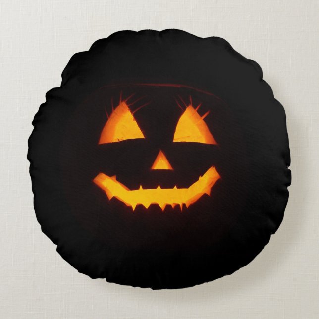 Lighted Jack O Lantern  Round Pillow (Front)