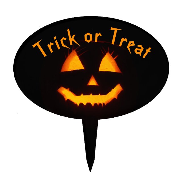 Lighted Jack O Lantern Trick or Treat Custom Cake Topper (Front)