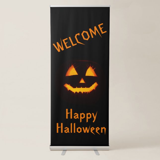 Lighted Jack O Lantern Welcome Retractable Banner (Front)