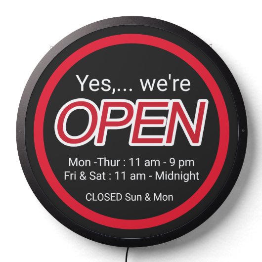 Lighted Open Sign Hours (Lights Off)