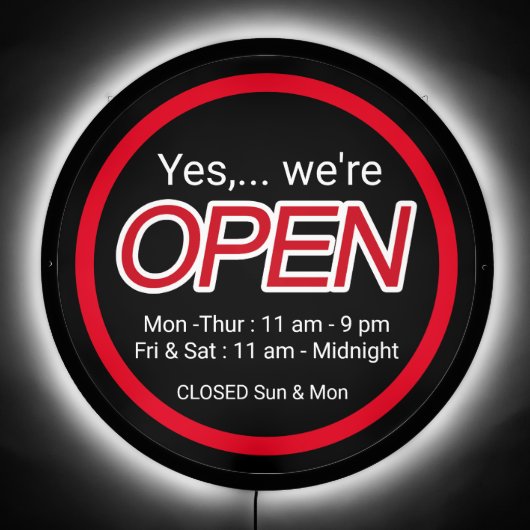 Lighted Open Sign Hours (Front)