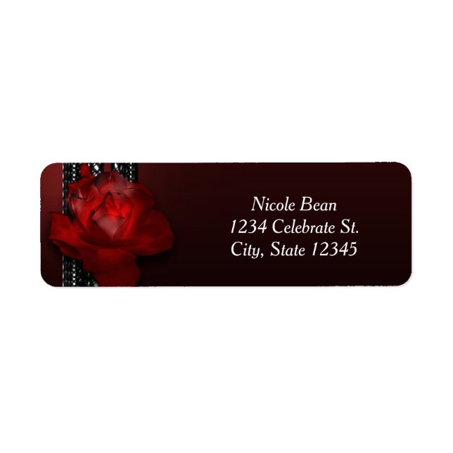 Lighted Rose & Lace Burgundy Elegant Invitation Label (Front)