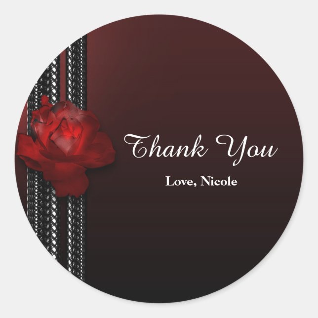 Lighted Rose & Lace Burgundy Party Favor Classic Round Sticker (Front)