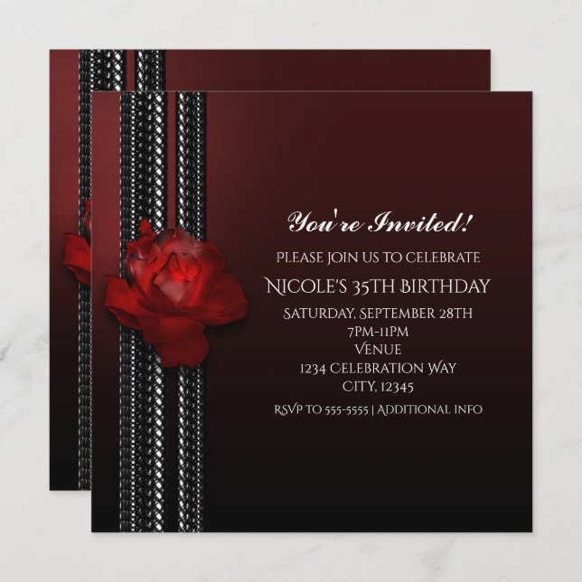 Lighted Rose & Lace Burgundy Party Invitation (Front/Back)