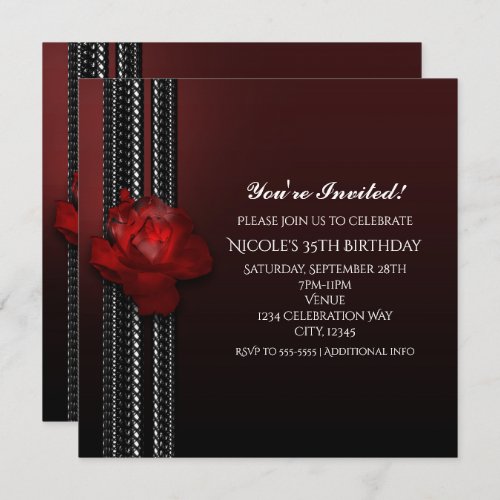 Lighted Rose  Lace Burgundy Party Invitation