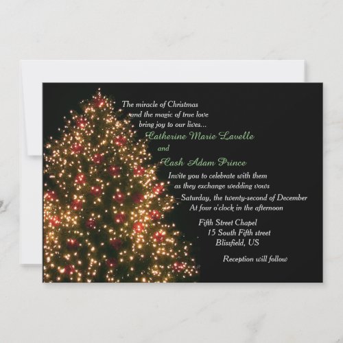 Lighted Tree on Black Christmas Wedding  Invitation