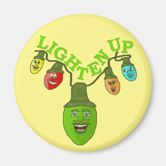 Lighten Up Funny Christmas Pun Cartoon Lights Magnet (Front)