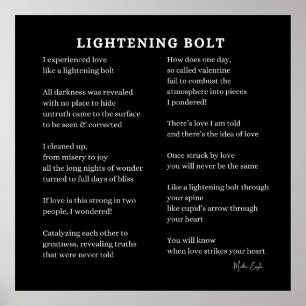 Lightening bolt love poem poetry wall poster black