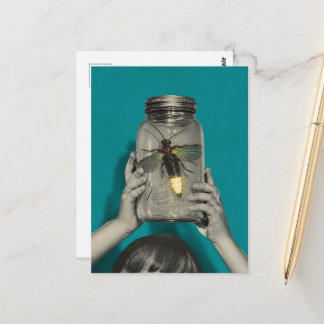 lightening bug in a jar minimalist retro collage  postcard