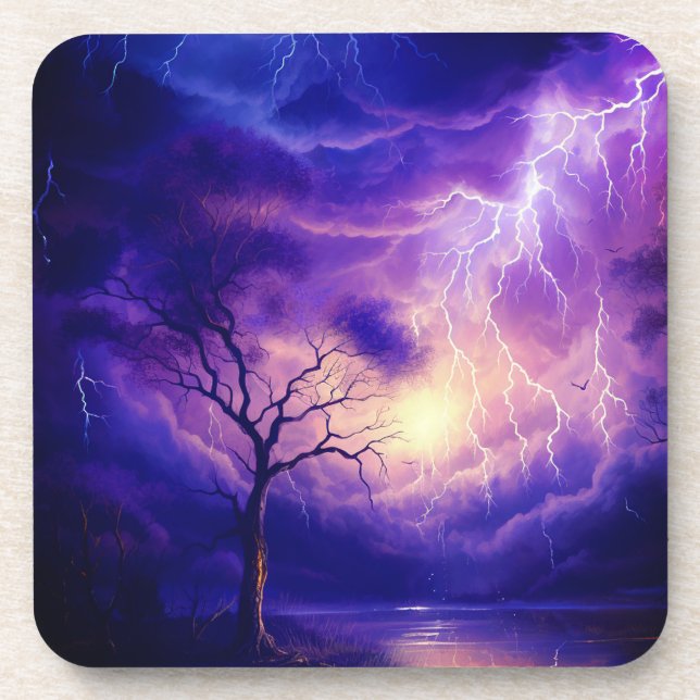Lightening Storm Beverage Coaster (Front)