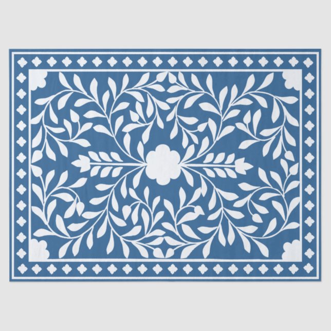 Lighter Blue Traditional Bone Inlay Decoupage  Tissue Paper (Front)