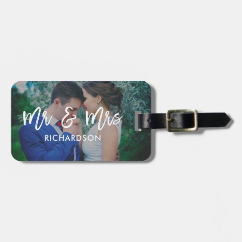 Lighthearted Bliss  Mr  Mrs Photo Luggage Tag