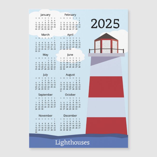 Lighthouse 2025 Calendar Magnetic Card