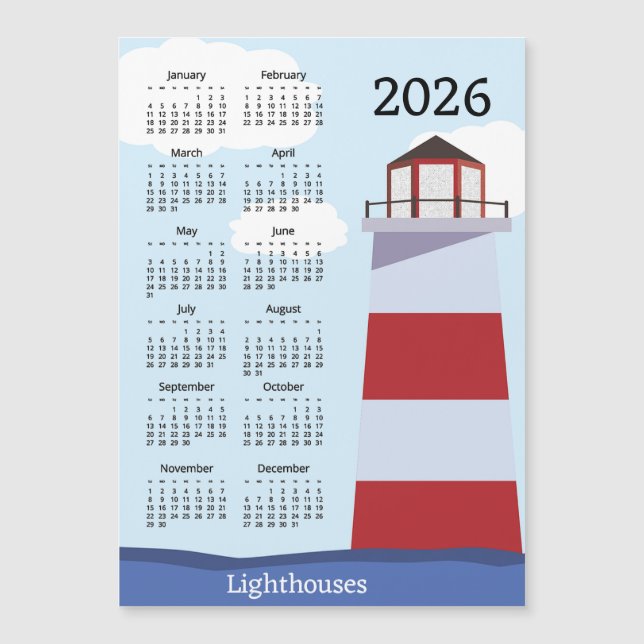 Lighthouse 2026 Calendar Magnetic Card (Front)