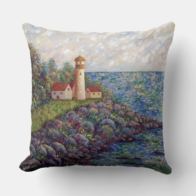 Lighthouse -2  (Original Oil Painting) Throw Pillow (Front)