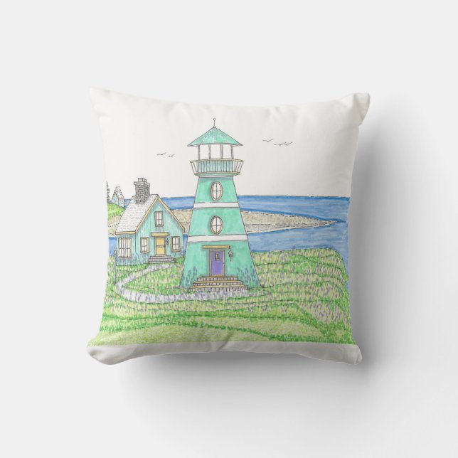 Lighthouse 5; Outdoor Pillow; Cyan Pillow (Front)