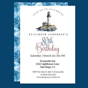 Lighthouse 80th Birthday Invitation