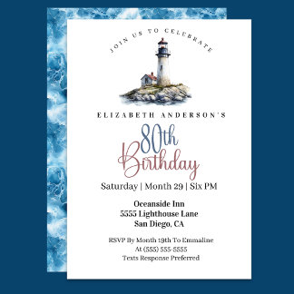 Lighthouse 80th Birthday Invitation