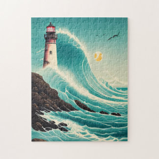 Lighthouse Amidst Roaring Waves Puzzle – 252 Piece