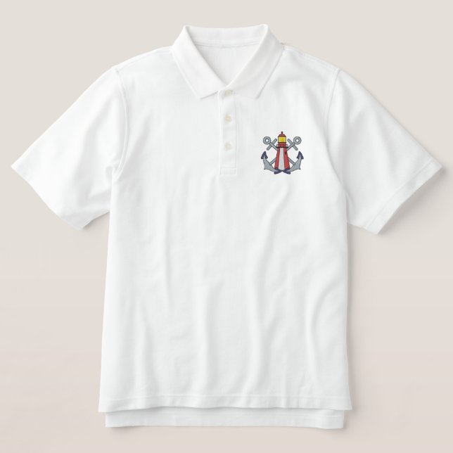 Lighthouse and Anchors Embroidered Polo Shirt (Design Front)