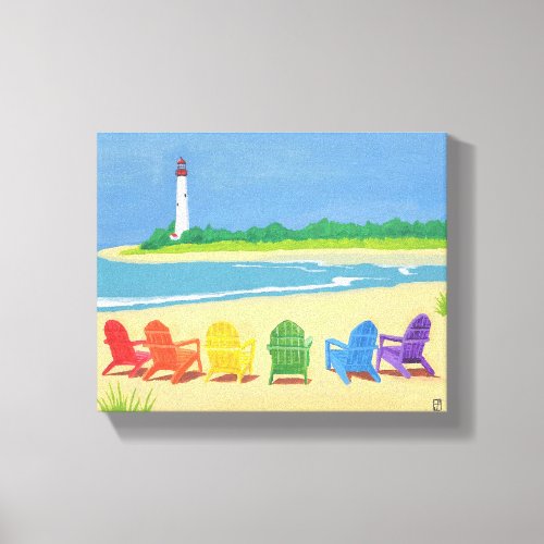 Lighthouse and Beach Chairs Canvas