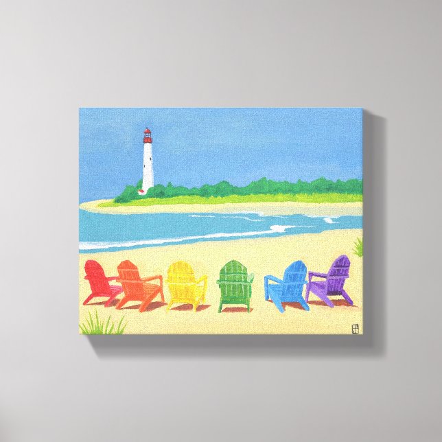 Lighthouse and Beach Chairs Canvas Print (Front)
