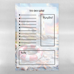 Lighthouse and Beach Decor Seaside To-Do List Magnetic Dry Erase Sheet