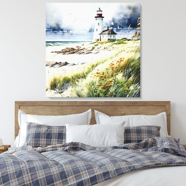 Lighthouse and Beach Scene Canvas Print (Insitu(Bedroom))