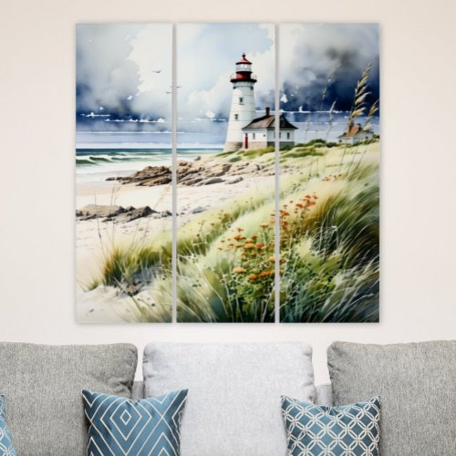 Lighthouse and Beach Scene Triptych