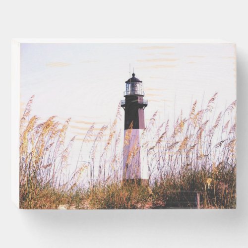 Lighthouse and dune grass wooden box sign