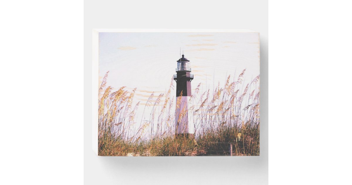 Lighthouse and dune grass wooden box sign | Zazzle