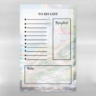 Lighthouse and Garden Peaceful Coastal To-Do List  Magnetic Dry Erase Sheet