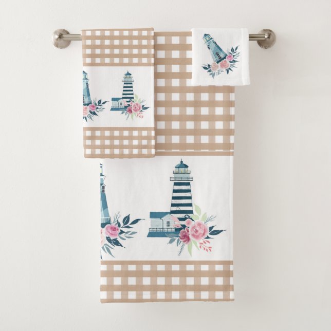 Lighthouse and Gingham Plaid  Bath Towel Set (Insitu)