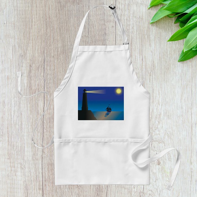 Lighthouse and Sailboat at Night Moonlit Ocean Adult Apron (Creator Uploaded)